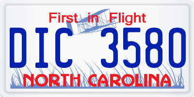 NC license plate DIC3580