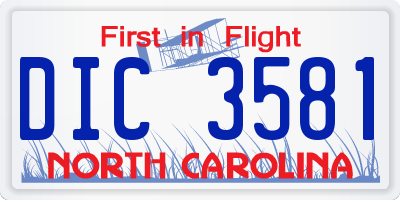NC license plate DIC3581