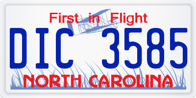 NC license plate DIC3585