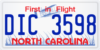 NC license plate DIC3598