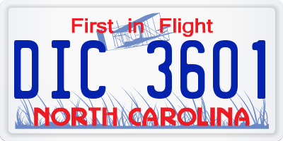 NC license plate DIC3601