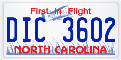 NC license plate DIC3602