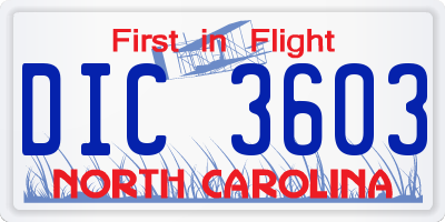 NC license plate DIC3603