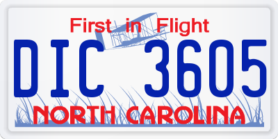 NC license plate DIC3605