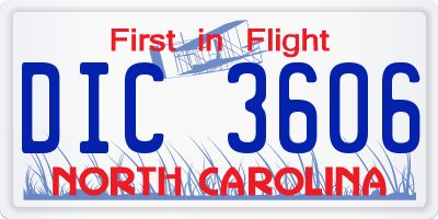 NC license plate DIC3606
