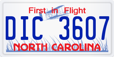 NC license plate DIC3607