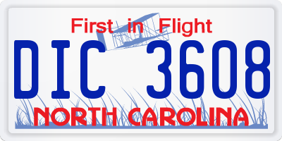 NC license plate DIC3608