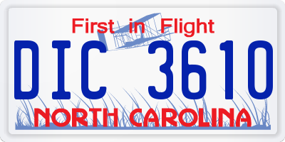NC license plate DIC3610