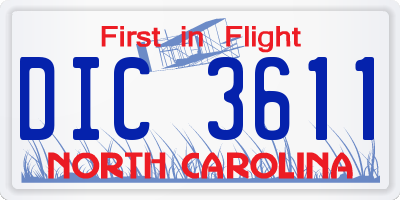 NC license plate DIC3611