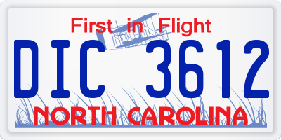 NC license plate DIC3612