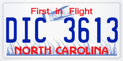NC license plate DIC3613