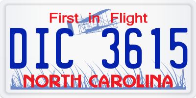 NC license plate DIC3615