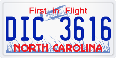 NC license plate DIC3616