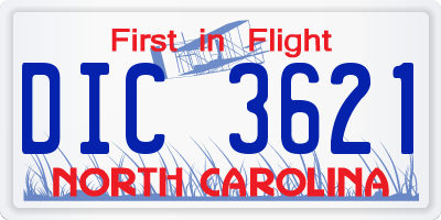 NC license plate DIC3621
