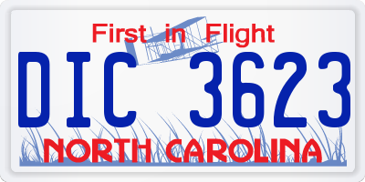 NC license plate DIC3623