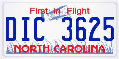 NC license plate DIC3625