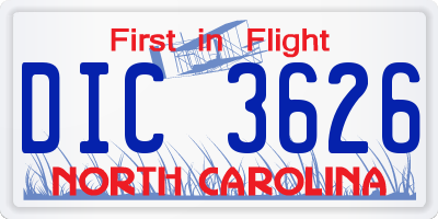 NC license plate DIC3626