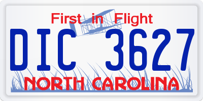 NC license plate DIC3627