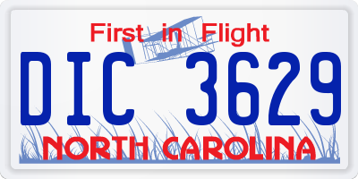 NC license plate DIC3629