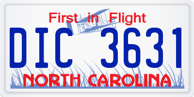 NC license plate DIC3631