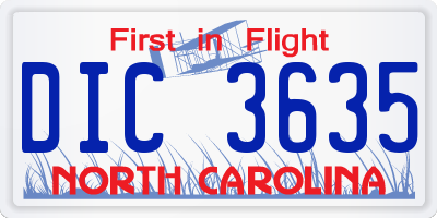 NC license plate DIC3635