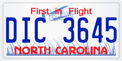 NC license plate DIC3645