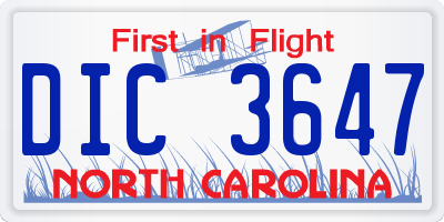 NC license plate DIC3647