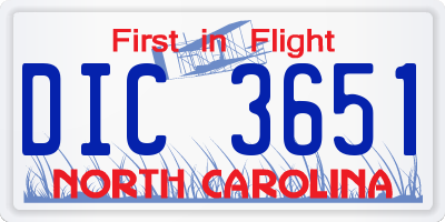 NC license plate DIC3651