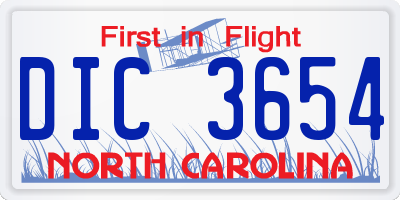 NC license plate DIC3654