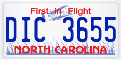 NC license plate DIC3655