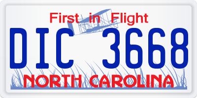 NC license plate DIC3668