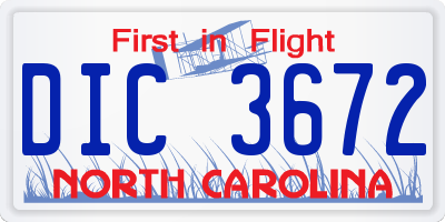 NC license plate DIC3672