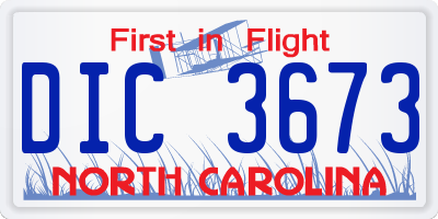 NC license plate DIC3673