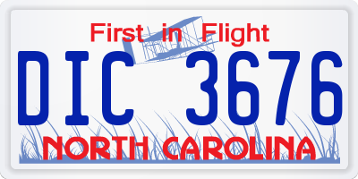 NC license plate DIC3676