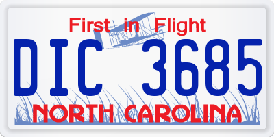 NC license plate DIC3685