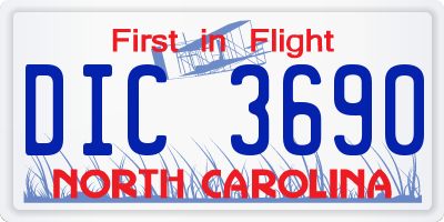 NC license plate DIC3690