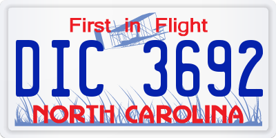 NC license plate DIC3692