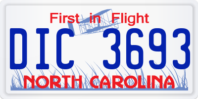 NC license plate DIC3693