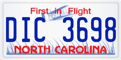 NC license plate DIC3698