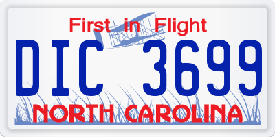 NC license plate DIC3699