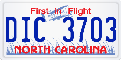 NC license plate DIC3703