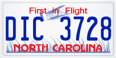 NC license plate DIC3728