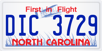 NC license plate DIC3729