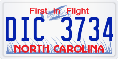 NC license plate DIC3734