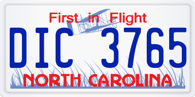 NC license plate DIC3765
