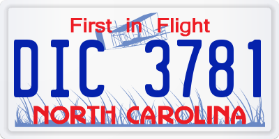 NC license plate DIC3781