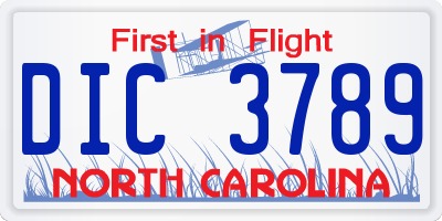 NC license plate DIC3789