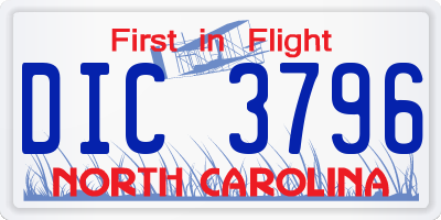 NC license plate DIC3796