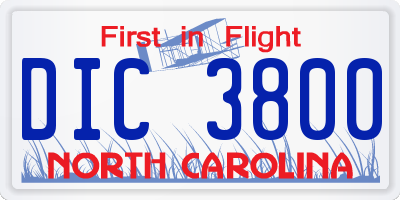 NC license plate DIC3800