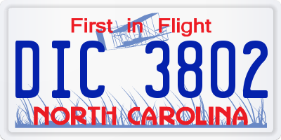 NC license plate DIC3802